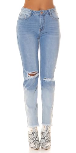 Koucla Ombre Look Printed Highwaist Mom Fit Cotton Jeans Destroyed in Used Optik mit Löcher 38 von Koucla