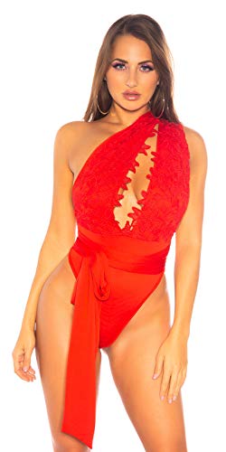Koucla Party Body Rückenfreier Body mit Tiefem V-Ausschnitt mit Stikerei (Rot) von Koucla