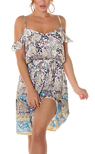 Koucla Printed Cold Shoulder Sommer Midi Viskose Kleid S/M von Koucla