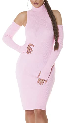 Koucla Rippstrick Business Turtle Neck Midi Kleid mit Armstulpen One Size (Einheitsgröße), Rosa von Koucla