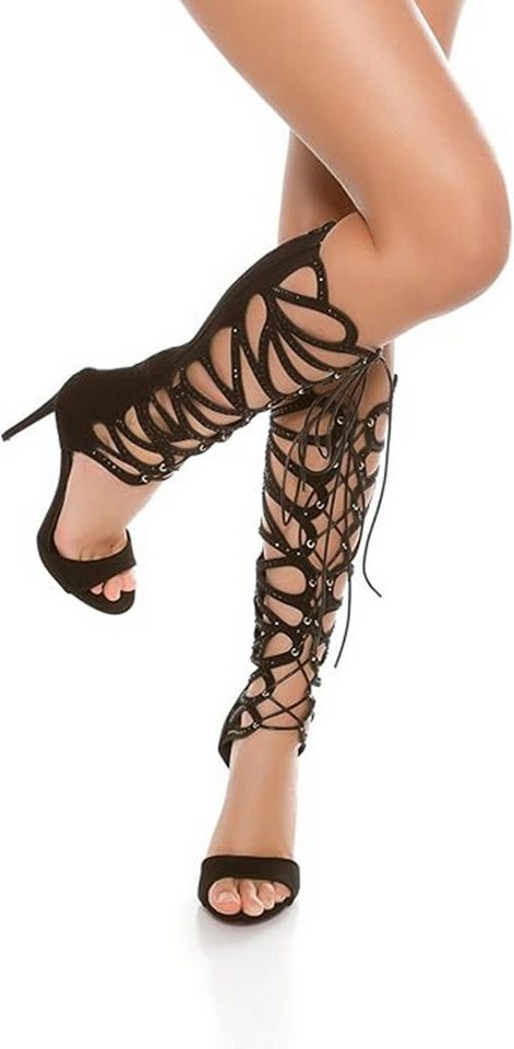 Koucla Römersandalette Schnürstiefel schwarz mit Strass Stiletto High-Heel-Sandalette bling bling red carpet look von Koucla
