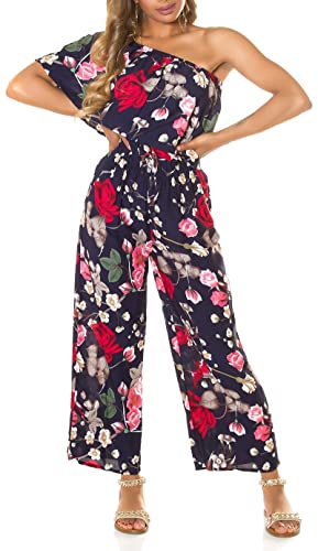 Koucla Rose Printed One Shoulder Maxi Marlene Viskose Jumpsuit mit Volant S/M von Koucla