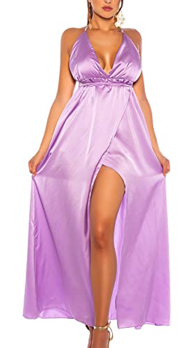 Koucla Rückenfreies Satin-Maxikleid mit sexy V-Neck und Wickel-Effekt One Size (Einheitsgröße) von Koucla