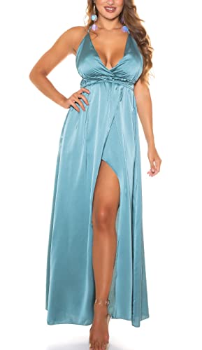 Koucla Rückenfreies Satin-Maxikleid mit sexy V-Neck und Wickel-Effekt One Size (Einheitsgröße) von Koucla