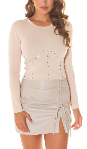 Koucla Rundhals Langarm Pullover mit Deko Strass One Size (Einheitsgröße) von Koucla