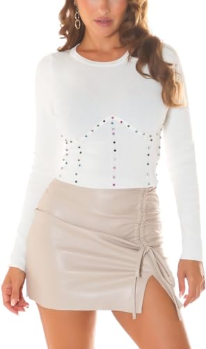 Koucla Rundhals Langarm Pullover mit Deko Strass One Size (Einheitsgröße) von Koucla