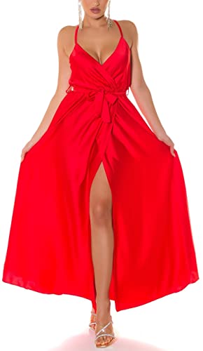 Koucla Satin Look Wickel V-Neck Cocktail Maxi Kleid mit XXL-Schlitz One Size (Einheitsgröße) von Koucla