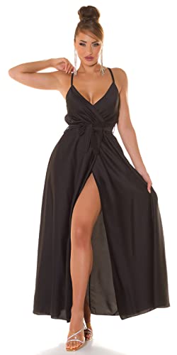 Koucla Satin Look Wickel V-Neck Cocktail Maxi Kleid mit XXL-Schlitz One Size (Einheitsgröße) von Koucla