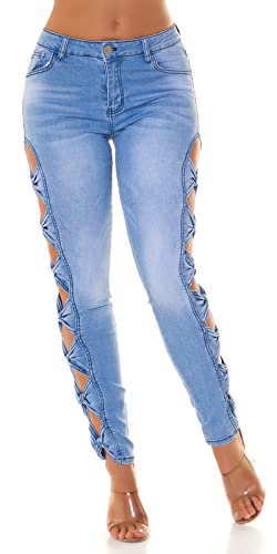 Koucla Sensation Mid Waist Skinny Jeans mit Cutouts und Deko Schleifen 36 von Koucla