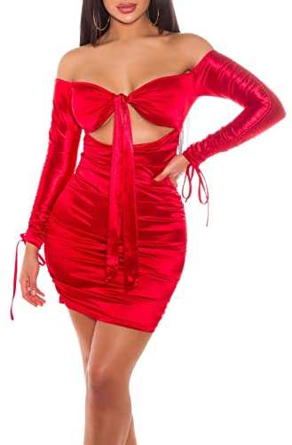 Koucla Sexy Gerafftes Off-Shoulder Satin Kleid, Farbe:Rot, Größe:S Koucla Sexy Gerafftes Off-Shoulder Satin Kleid, Farbe:Rot, Größe:S von Koucla