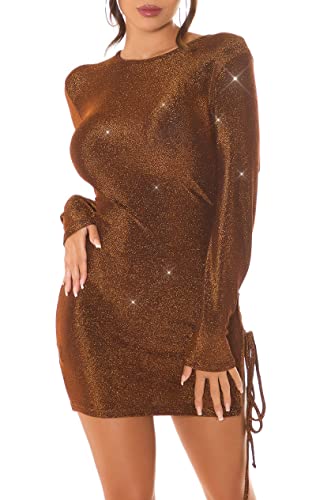 Koucla Sexy Glitzer Langarm Minikleid mit hot Cutout und Deko Schnürung One Size (Einheitsgröße) von Koucla