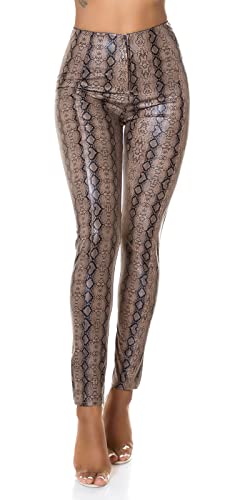 Koucla Sexy Highwaist Kunstlederhose Snake Print, Farbe:Braun, Größe:XL von Koucla