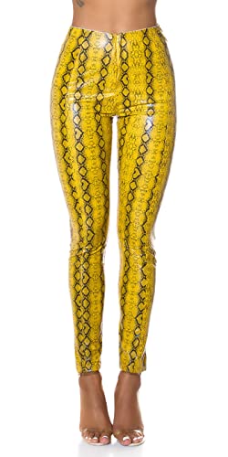 Koucla Sexy Highwaist Kunstlederhose Snake Print, Farbe:Gelb, Größe:XL von Koucla