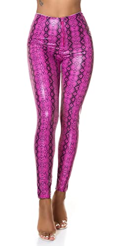 Koucla Sexy Highwaist Kunstlederhose Snake Print, Farbe:Pink, Größe:L von Koucla