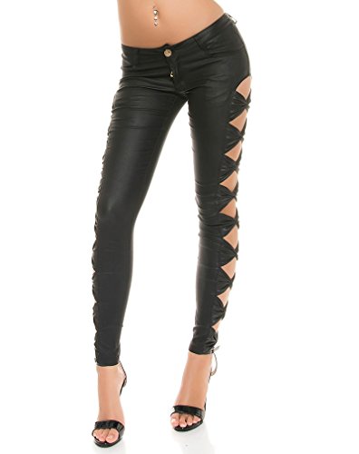 Koucla Sexy Lederlook Hose mit seitl. Schleifen, Farbe:Schwarz, Größe:XL von Koucla