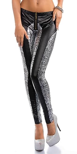 Koucla Sexy Skinny Wetlook Pants mit Zipp, Farbe:Snake, Größe:L/XL von Koucla