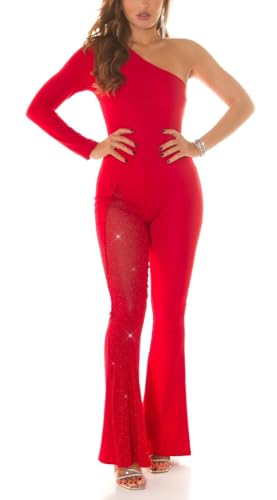 Koucla Silvester One Shoulder Long Jumpsuit Overall mit Glitzer Mesh und Schlag S von Koucla