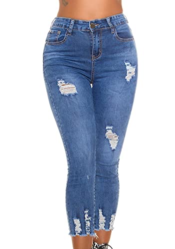 Koucla Slim Fit Skinny High Waist 7/8 Jeans mit Löcher 36 von Koucla