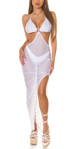 Koucla Streifen-Look Neckholder Maxikleid Cover-up Kleid Transparent mit Beinschlitz und Cutout One Size (Einheitsgröße) von Koucla