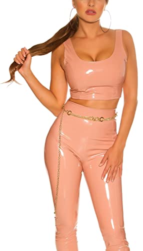 Koucla Top Lederlook Wetlook Crop Top Lack Optik Tanktop (Altrosa, L) von Koucla