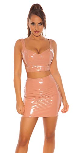 Koucla Top Lederlook Wetlook Crop Top Lack Optik Tanktop (Altrosa, M) von Koucla