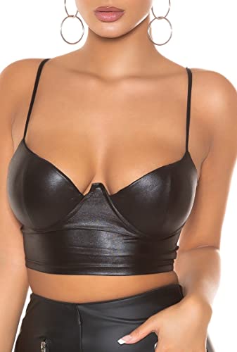 Koucla Top Wetlook Crop Top Tanktop Bustier (Schwarz, M) von Koucla