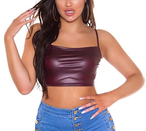 Koucla Top Wetlook Träger Crop Top (Bordeaux, L) von Koucla