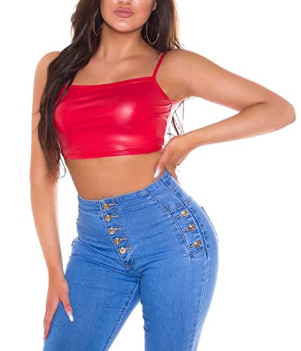 Koucla Top Wetlook Träger Crop Top (Rot, L) von Koucla