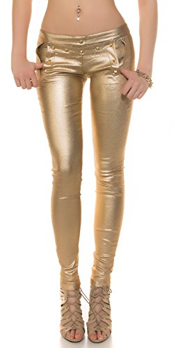 Koucla Treggings Jeggings Lange Stretch Hose Wet-Look mit Nieten-Verzierung M von Koucla