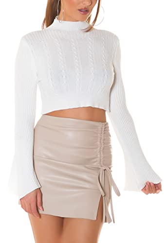 Koucla Turtle Neck Crop Strick Pullover mit Trompeten-Ärmel One Size (Einheitsgröße) von Koucla