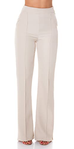 Koucla Uni Business High Waist Stoff Hose mit Schlag und Biesennaht S, Beige von Koucla