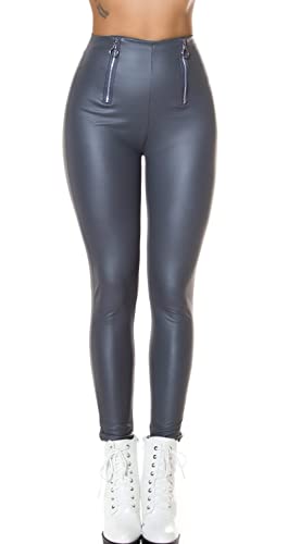 Koucla Uni High Waist Leggings im Wet Look mit Deko Zipper S/M, Grau von Koucla