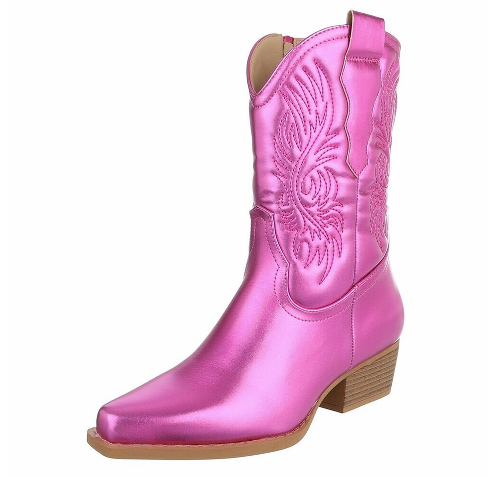 Koucla Western Stiefel Biker Boots pink fuchsia metallic Cowboystiefel Metallic Glanz von Koucla