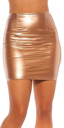 Koucla Wetlook Lederlook Rock Lack Optik Minirock (Gold, L) von Koucla