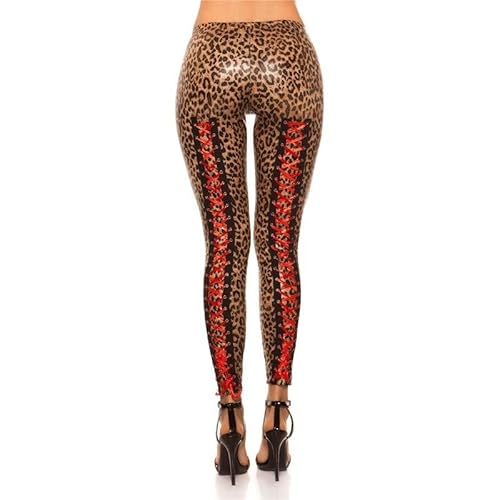 Koucla Wetlook Leggings - Hinten mit Schnürung GoGo Pants Hose Schwarz Leo Rot S/M - L/XL (L/XL, Leo) von Koucla