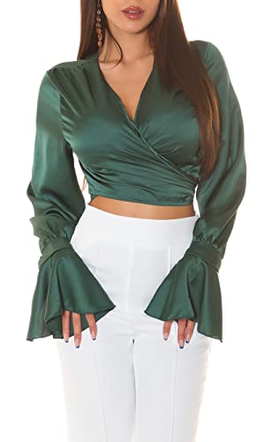 Koucla Wickel Crop Satin Look Blusen Top zum Binden One Size (Einheitsgröße) von Koucla