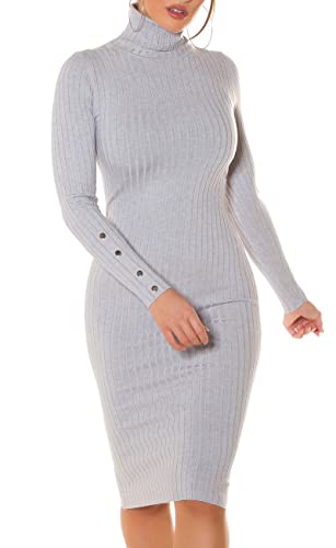 Midi Business Turtle Neck Langarm Strick Kleid mit Deko Knöpfe One Size (Einheitsgröße) von Koucla