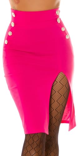 Midi High Waist Business Damen Pencil Rock mit Knöpfe und Beinschlitz Knielang L von Koucla