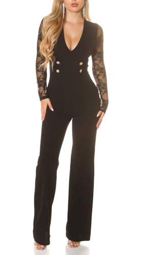 Musthave Cocktail V-Neck Long Overall Cocktail Maxi Jumpsuit mit Spitze Deko Knöpfe und Bootcut One Size (Einheitsgröße) von Koucla
