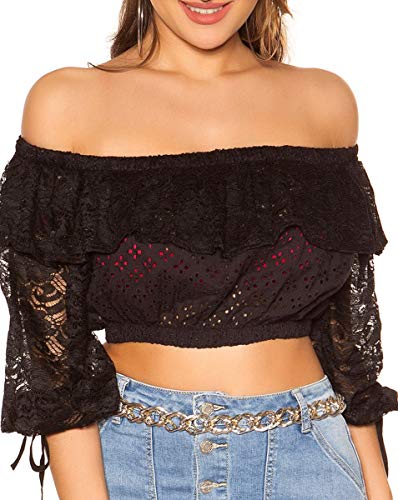 Off Shoulder Top Carmen Shirt Crop Spitzenshirt Volant S/M von Koucla