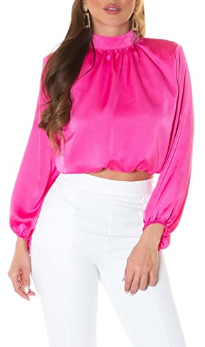 Satin Look Turtle Neck Langarm Crop Blusen Shirt One Size (Einheitsgröße) von Koucla