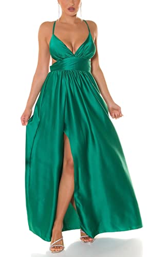 Satin Maxi Kleid Rückenfrei mit Träger und XL-Beinschlitz One Size (Einheitsgröße) von Koucla