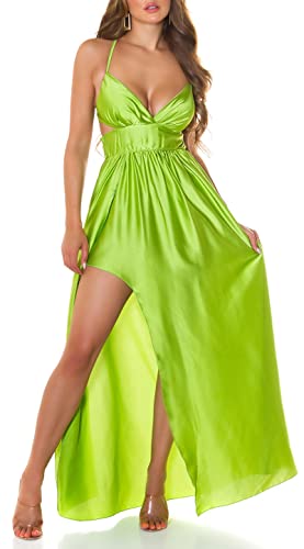 Satin Maxi Kleid Rückenfrei mit Träger und XL-Beinschlitz One Size (Einheitsgröße) von Koucla