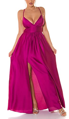 Satin Maxi Kleid Rückenfrei mit Träger und XL-Beinschlitz One Size (Einheitsgröße) von Koucla