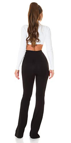 Sexy Highwaist Schlaghose mit goldene Knöpfe für Damen, Farbe:Schwarz, Größe:S von Koucla