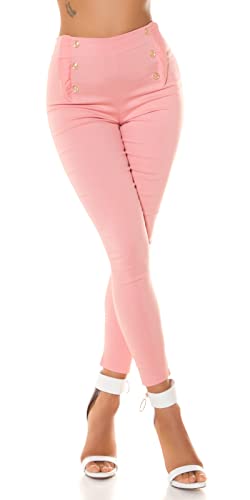 Skinny High Waist Leggings Hose mit Deko Knöpfe und Volant L/XL von Koucla