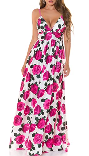 Summer V-Neck Träger Maxi Kleid mit Flower Print und XL-Beinschlitz One Size (Einheitsgröße) von Koucla