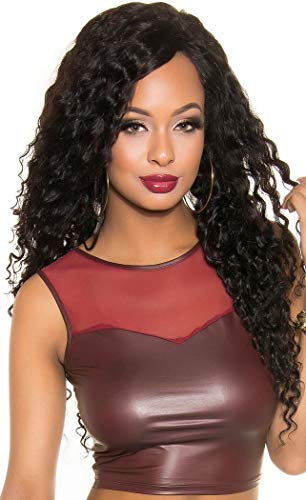 untersch. Styles - Wetlook Tank Crop Top * S M L * mit Mesheinsatz rückenfrei Cropshirt Crop SIRT mit Zip (900663 Bordeaux Gr. M) von Koucla