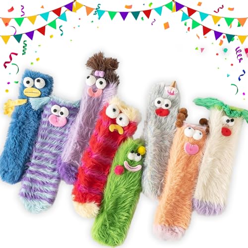 Warme Kuschelige Flauschige Cartoon Monster Socken, Lustige Süße Flauschige Slipper Socken Für Damen, Superweiche Bequeme Und Warme Socken, Flauschige Schlafsocke Aus Cartoon Tier Plüsch (1Set (8Pcs)) von Koufeil