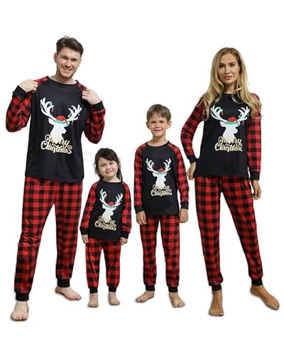 Kouric Schlafanzug Weihnachten Familie,Hirsche Weihnachts Pyjama Baby Jumpsuit, Schlafanzug Weihnachten Langarm Onesie, Einteiler Pyjama Baby,Geschenk für Familie Weihnachten,Baby-65 von Kouric